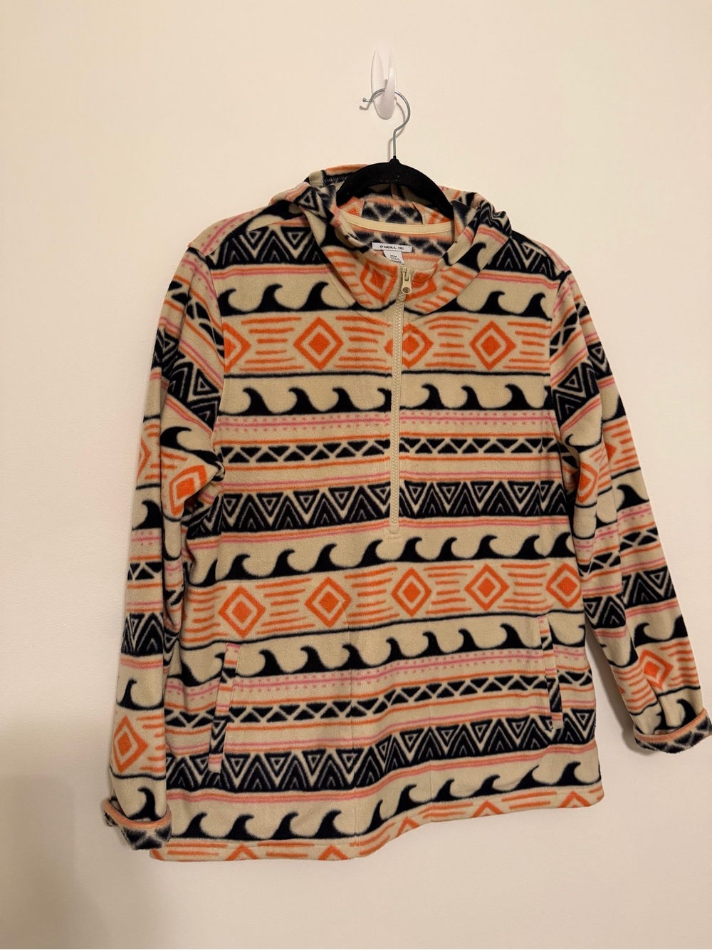 O’Neill Fleece Patterned Hooded Pullover Size M. Coastal/ Nautical